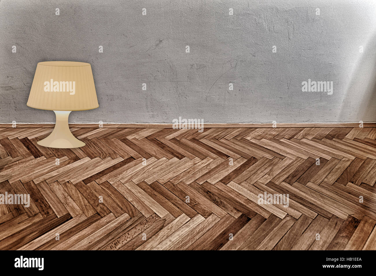lantern on parquet floor and grunge wall Stock Photo