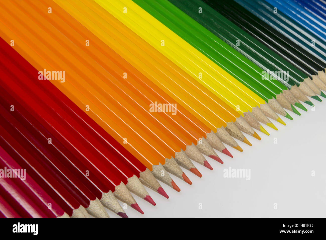 collection of colored wooden pencils Stock Photo