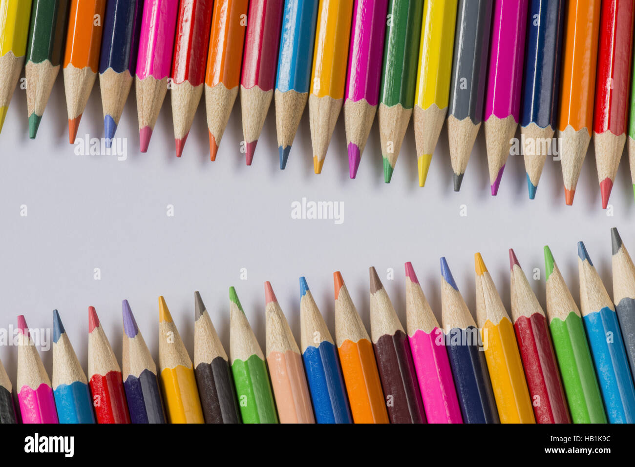 collection of colored wooden pencils Stock Photo