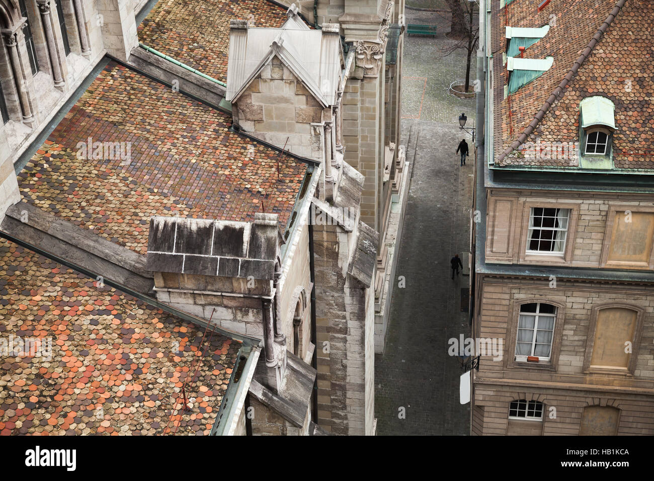 Geneva city, Switzerland. Cityscape with old street, photo taken from St. Pierre Cathedral viewpoint Stock Photo