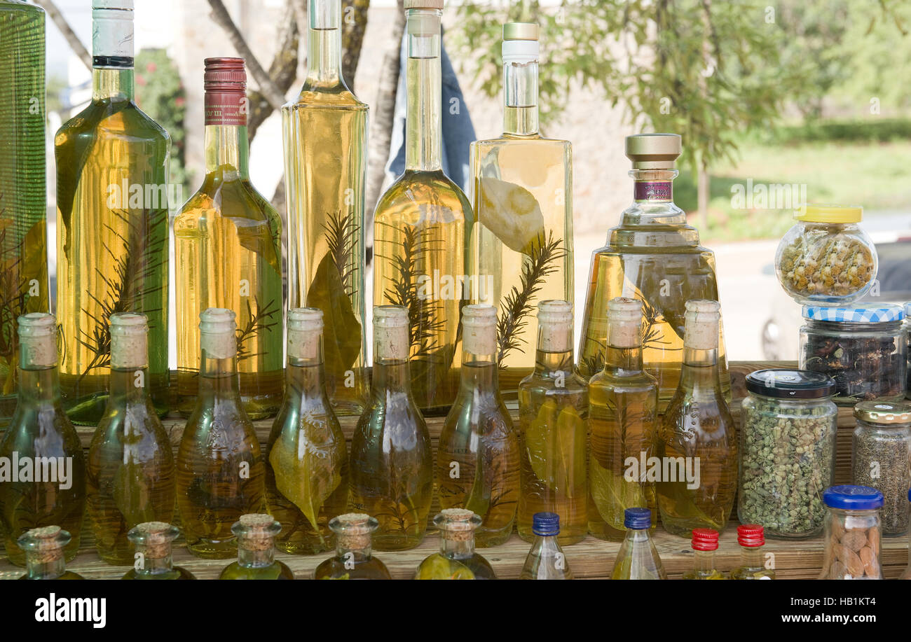 bottles with oil Stock Photo