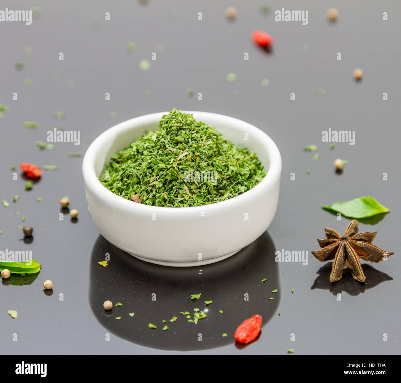 Green parsley in the backgroud. Stock Photo