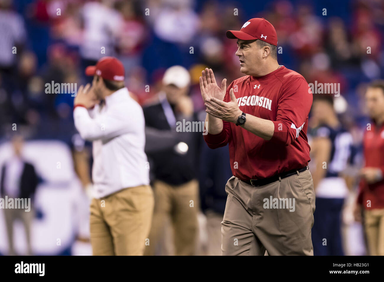 December 3, 2016 - Indianapolis, Indiana, U.S - December 3, 2016 - Indianapolis, Indiana - Wisconsin Badgers head coach Paul Chryst before the Big Ten Championship game between Penn State Nittany Lions and Wisconsin Badgers at Lucas Oil Stadium. (Credit Image: © Scott Taetsch via ZUMA Wire) Stock Photo