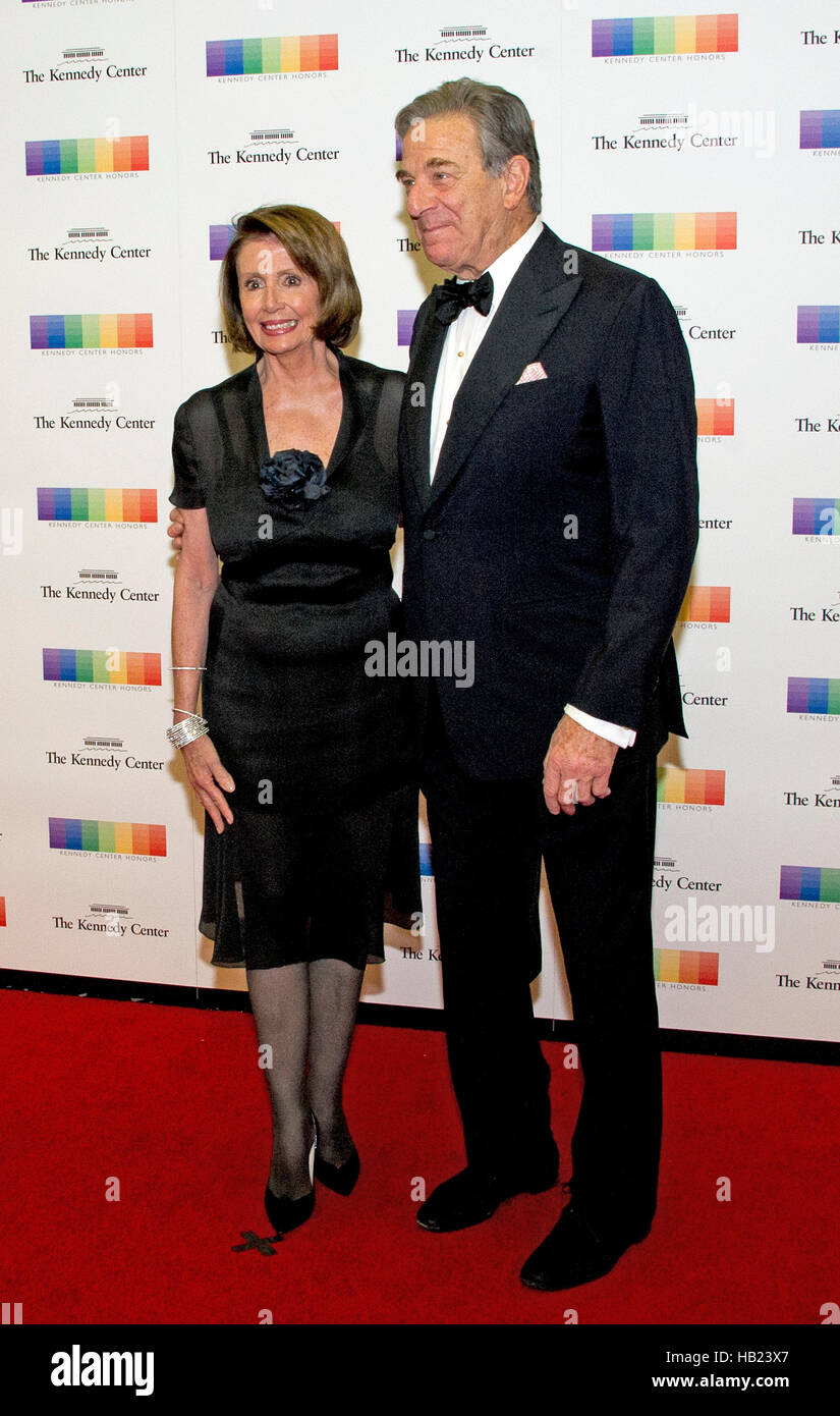 Washington DC, USA. 3rd Dec, 2016. United States House Minority Leader Nancy Pelosi (Democrat of California) and her husband, Paul, arrive for the formal Artist's Dinner honoring the recipients of the 39th Annual Kennedy Center Honors hosted by United States Secretary of State John F. Kerry at the U.S. Department of State in Washington, DC on Saturday, December 3, 2016. The 2016 honorees are: Argentine pianist Martha Argerich; rock band the Eagles; screen and stage actor Al Pacino; gospel and blues singer Mavis Staples; and musician James Taylor. Credit:  MediaPunch Inc/Alamy Live News Stock Photo