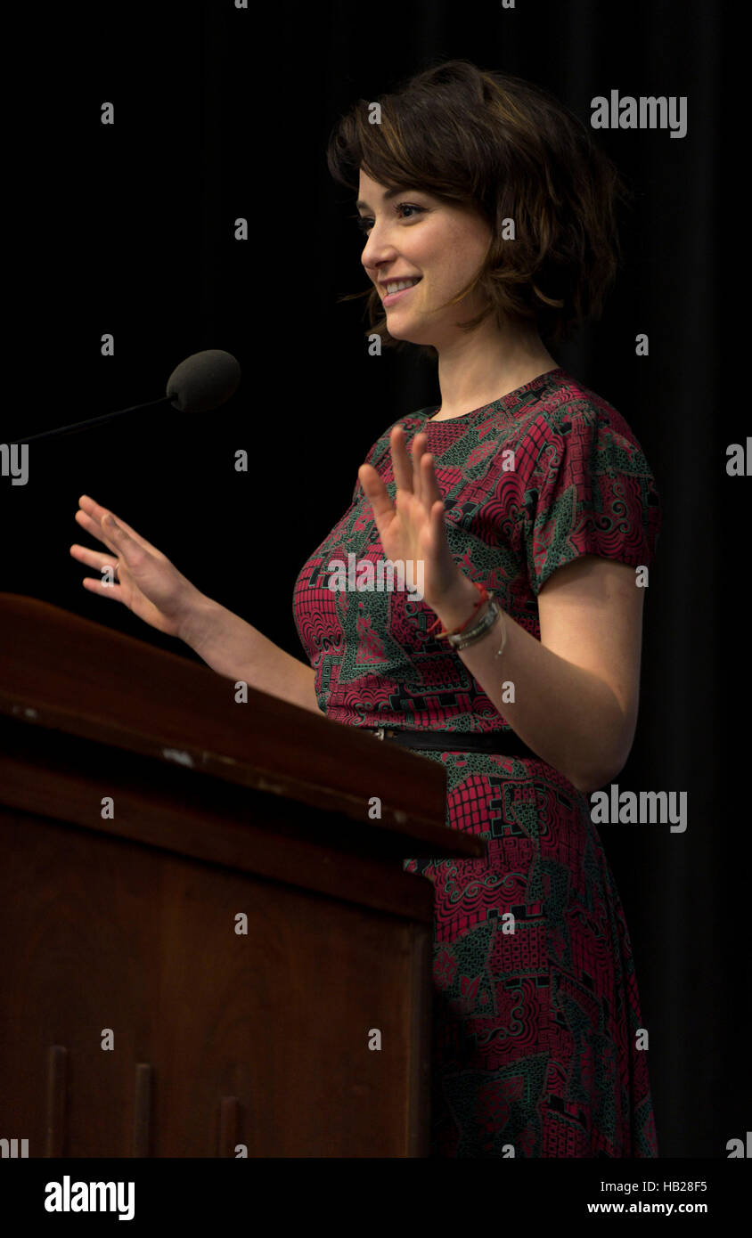 Madison, New Jersey, USA. 04th Dec, 2016. Comedian, actress and founder of Can't Do Nothing, MILANA VAYNTRUB, waits to address the Third Annual Sisterhood of Salaam Shalom Women's Leadership Conference at Drew University. The Sisterhood of Salaam Shalom is the first national network of Muslim and Jewish women to help build strong relationships between the two reliigions based on the development of trust and respect and the committment to wage peace and put an end to hate. © Brian Cahn/ZUMA Wire/Alamy Live News Stock Photo