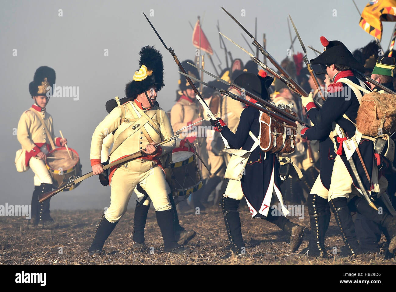 Tvarozna, Czech Republic. 03rd Dec, 2016. The re-enactment of the Battle at Slavkov (Austerlitz), where the Napoleonic army scored a famous victory in 1805, was staged by history fans in period uniforms in Tvarozna, Czech republic, December 3, 2016. © Vaclav Salek/CTK Photo/Alamy Live News Stock Photo