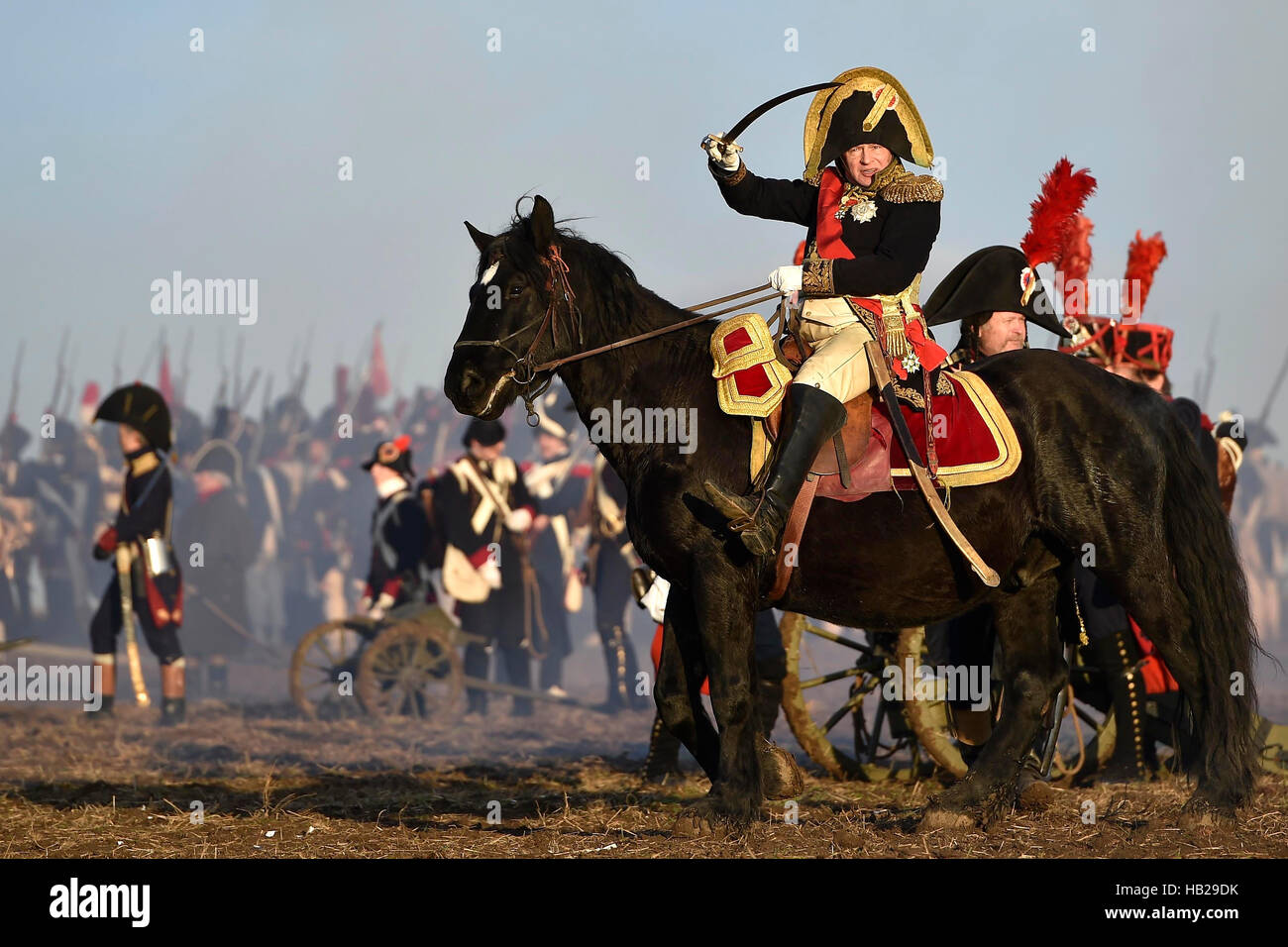 Tvarozna, Czech Republic. 03rd Dec, 2016. The re-enactment of the Battle at Slavkov (Austerlitz), where the Napoleonic army scored a famous victory in 1805, was staged by history fans in period uniforms in Tvarozna, Czech republic, December 3, 2016. © Vaclav Salek/CTK Photo/Alamy Live News Stock Photo