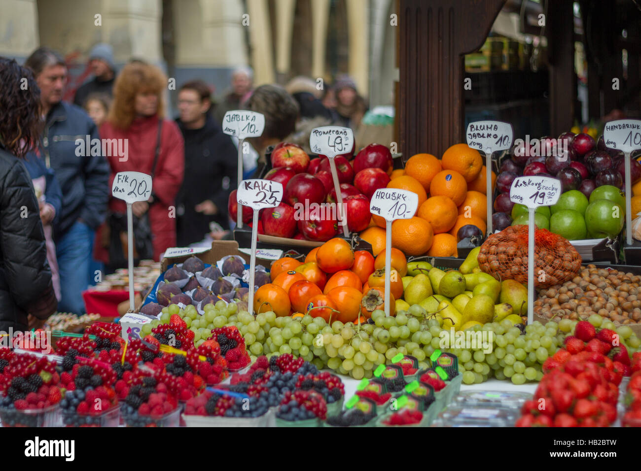 Hustle and bustle on the market in Prague Stock Photo