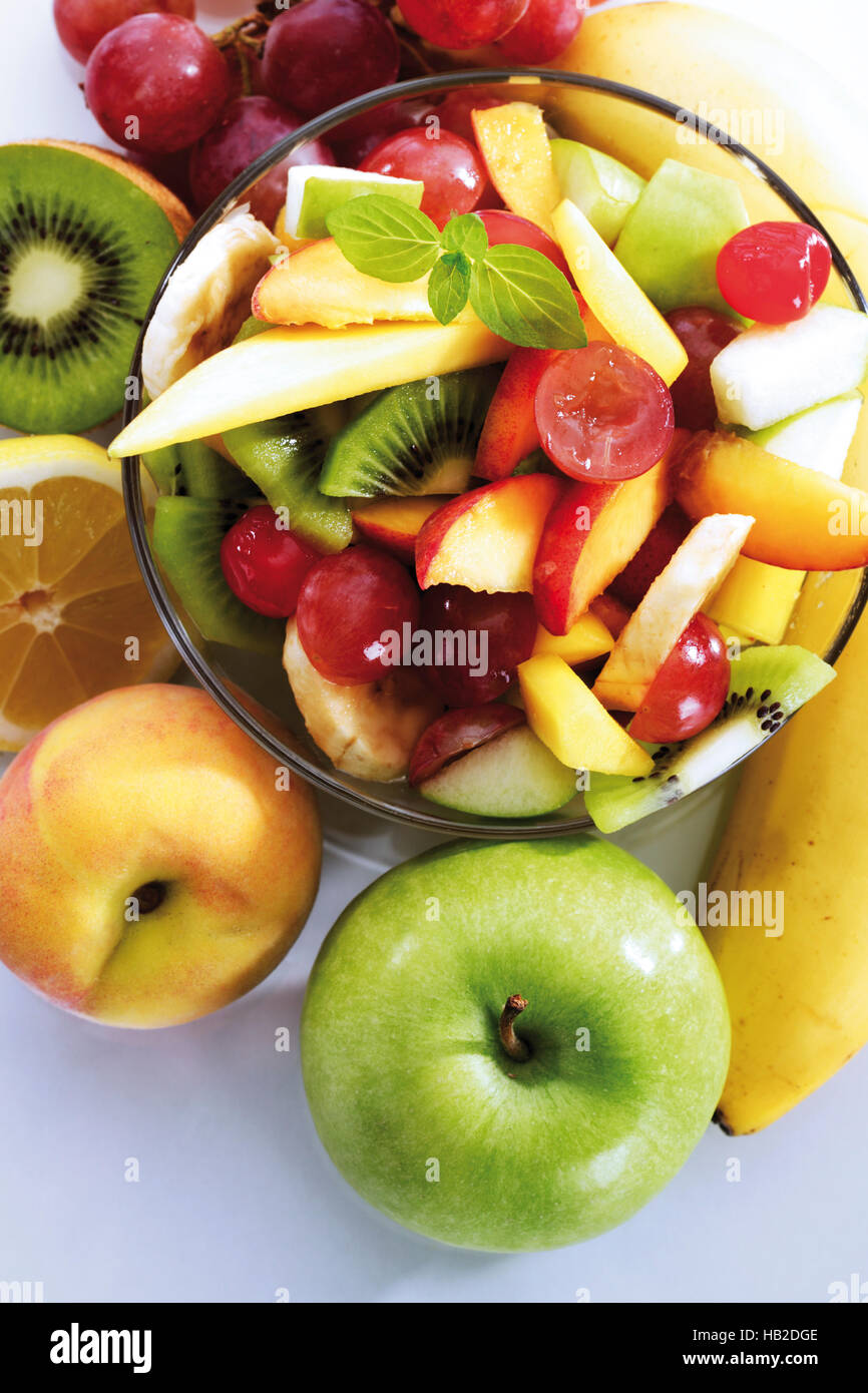 Fruit salad in a glass bowl Stock Photo - Alamy