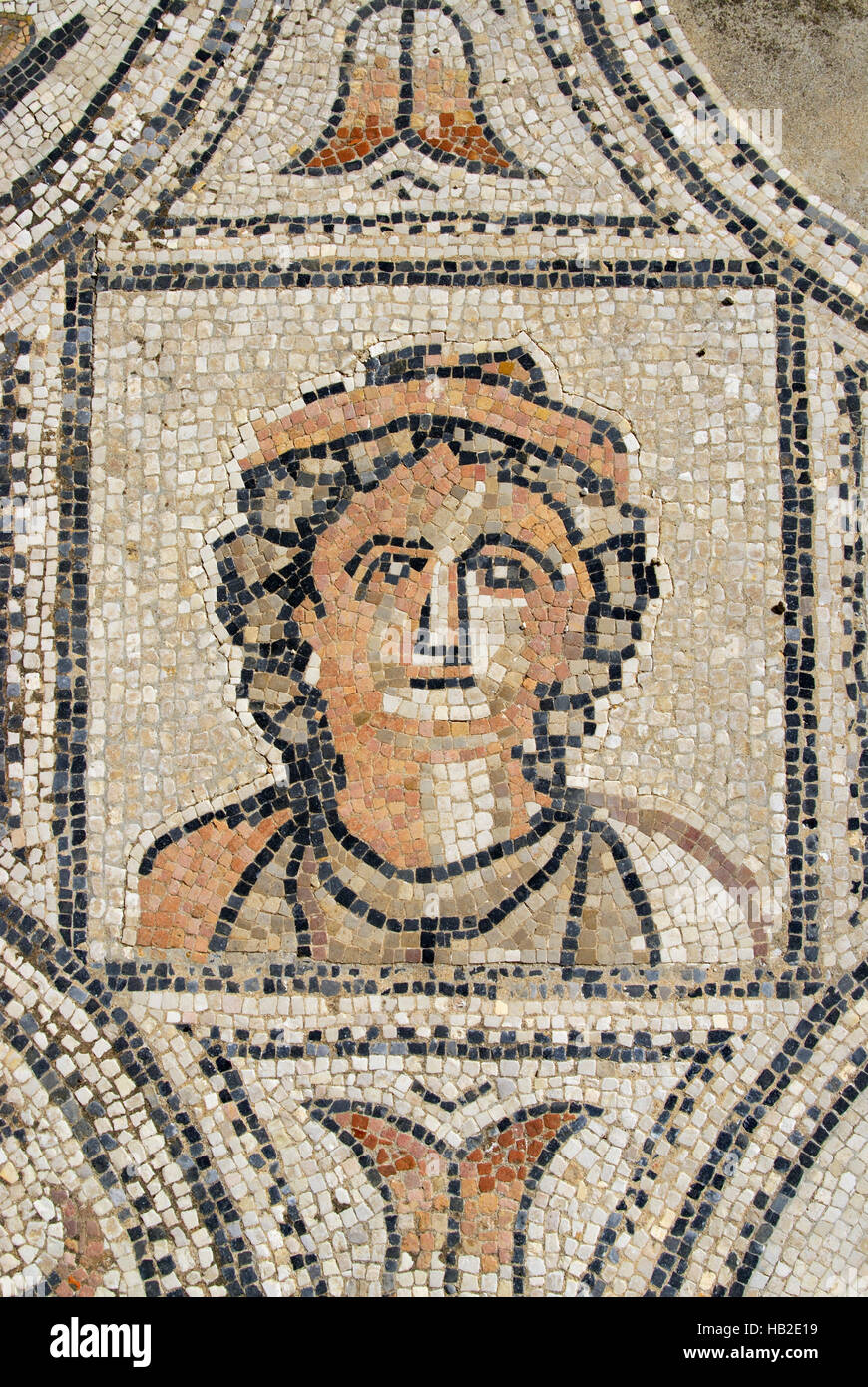 Detail from the Labours of Hercules floor mosaic in the ruined Roman city of Volubilis, Morocco, Africa Stock Photo