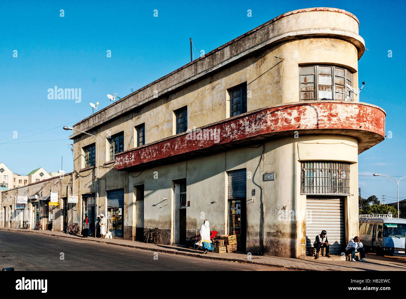 italian colonial old art deco building in asmara city street eritrea Stock Photo