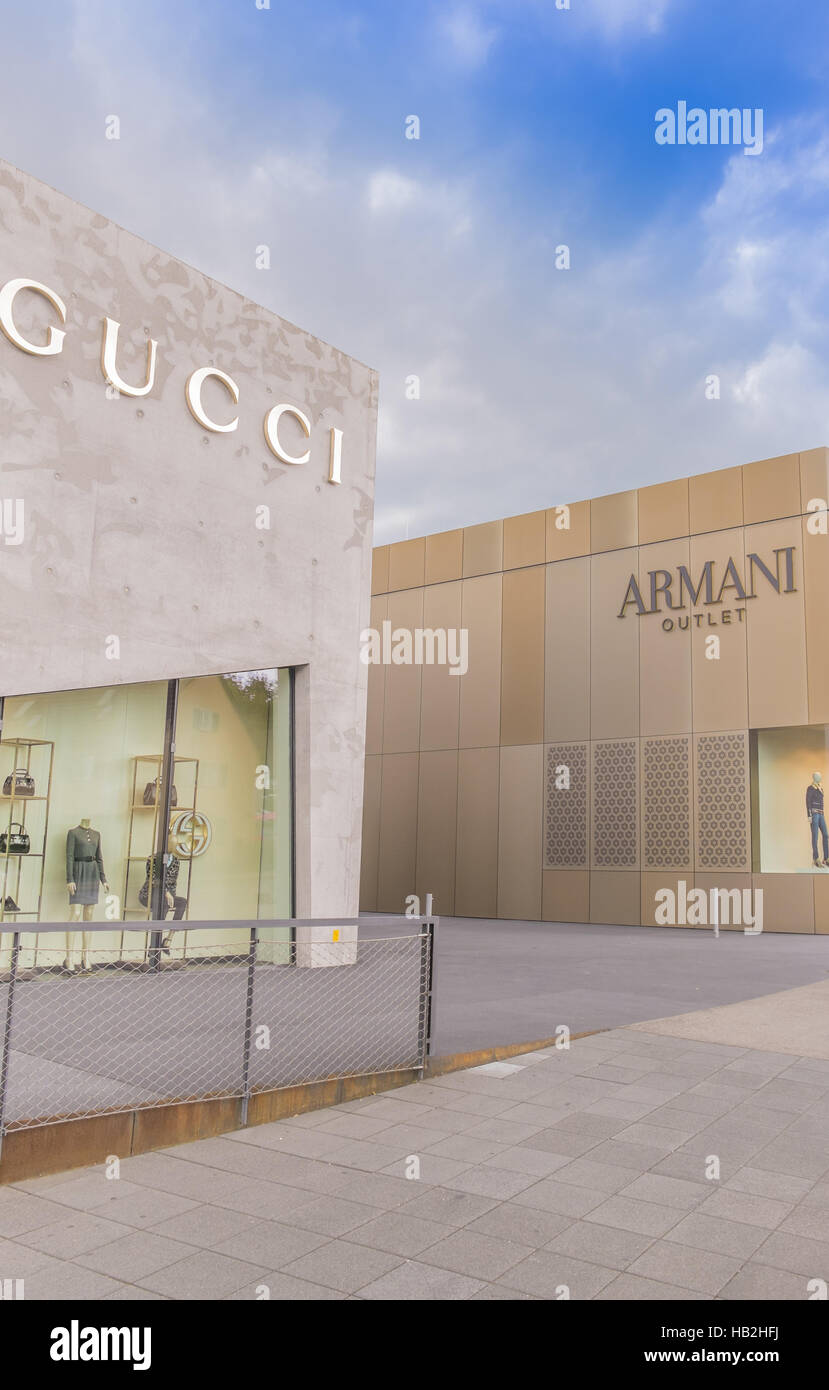 gucci, armani outlet Stock Photo