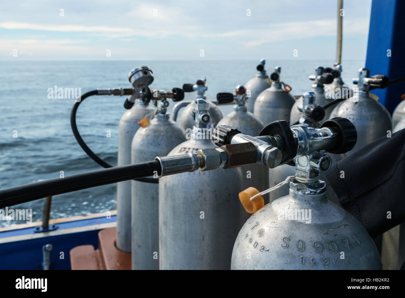 Image of oxygen cylinders for diving, closeup Stock Photo Alamy