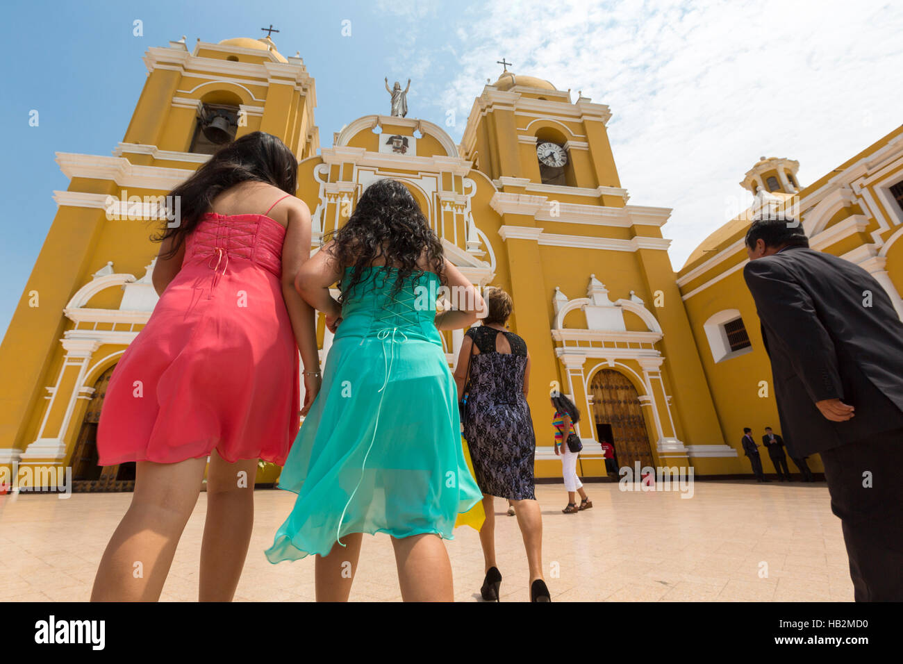 Beautiful Peruvian women during a church ceremony, Trujillo - Peru Stock Photo