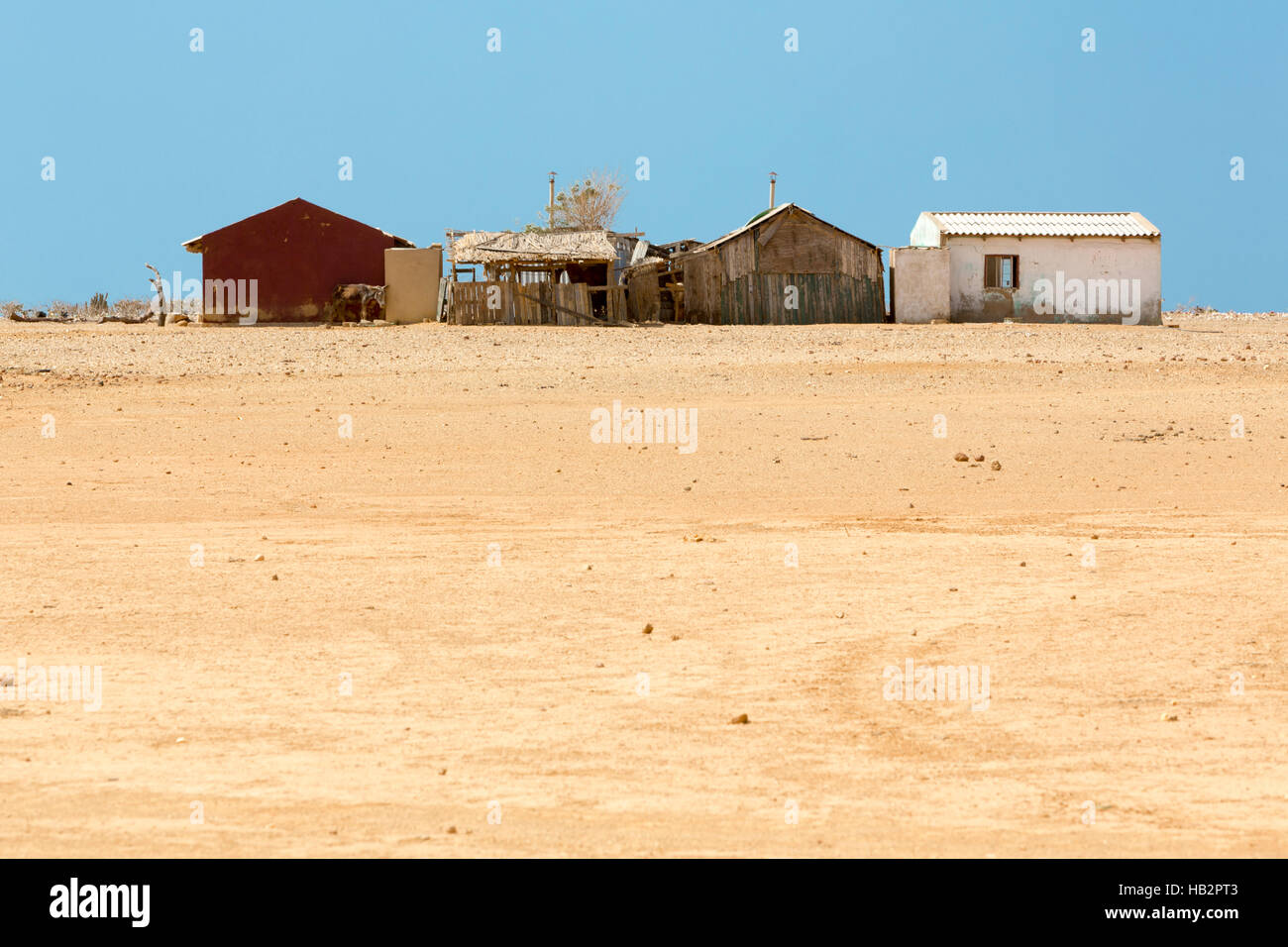 Rustic poor house made of mud and wood, typical housing of Wayuu
