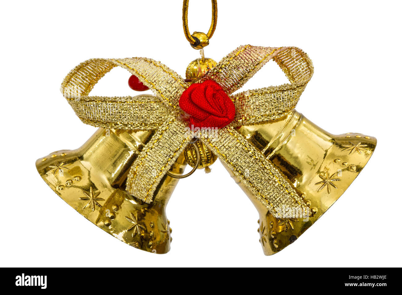 Golden Christmas bells, isolated on white background Stock Photo - Alamy