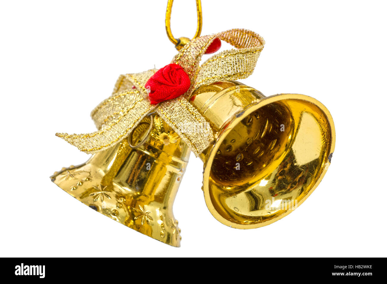 Golden Christmas bells, isolated on white background Stock Photo - Alamy