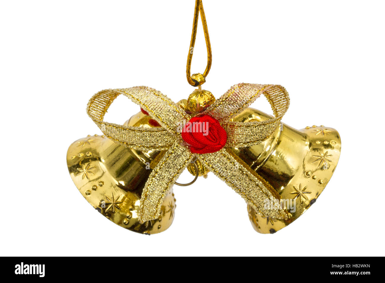 Golden Christmas bells, isolated on white background Stock Photo - Alamy