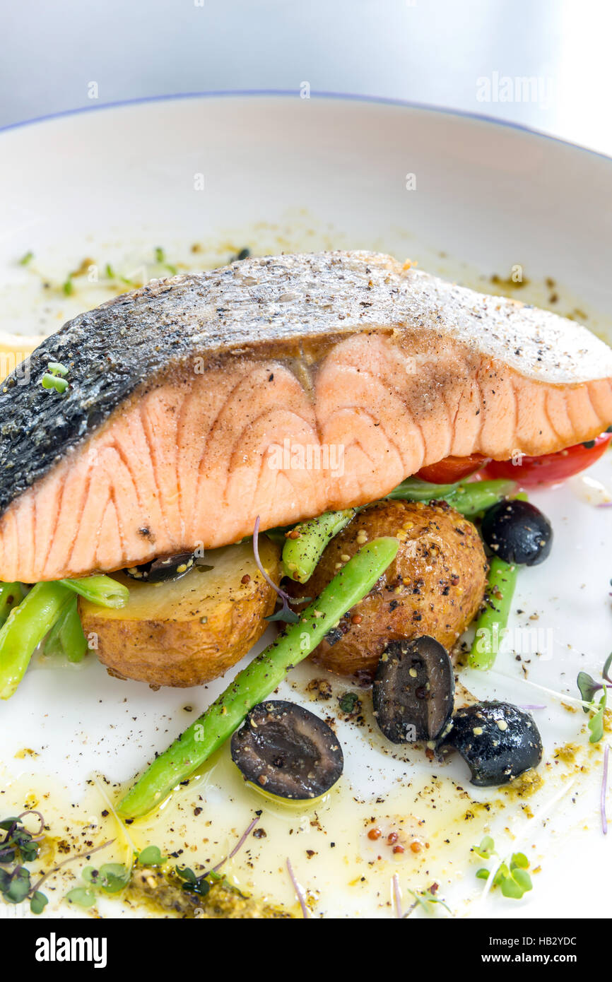 grilled salmon steak pesto Stock Photo Alamy