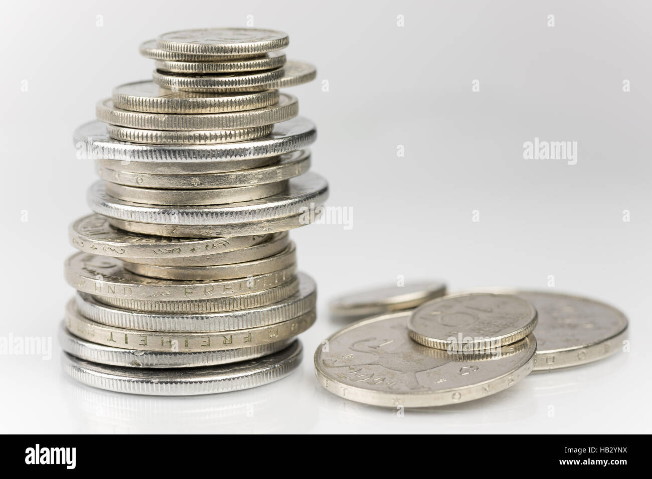 Stacked old European coins Stock Photo Alamy