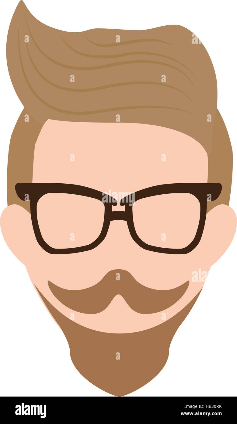 cartoon man face with glasses and mustache icon over white background ...