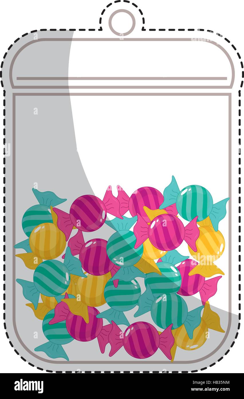 sticker of container with sweet candies icon over white background ...