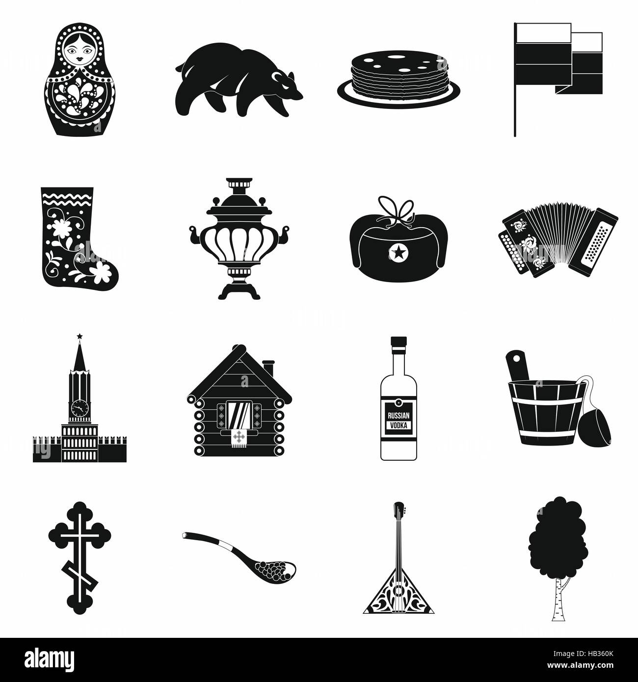 Russia black simple icons Stock Vector