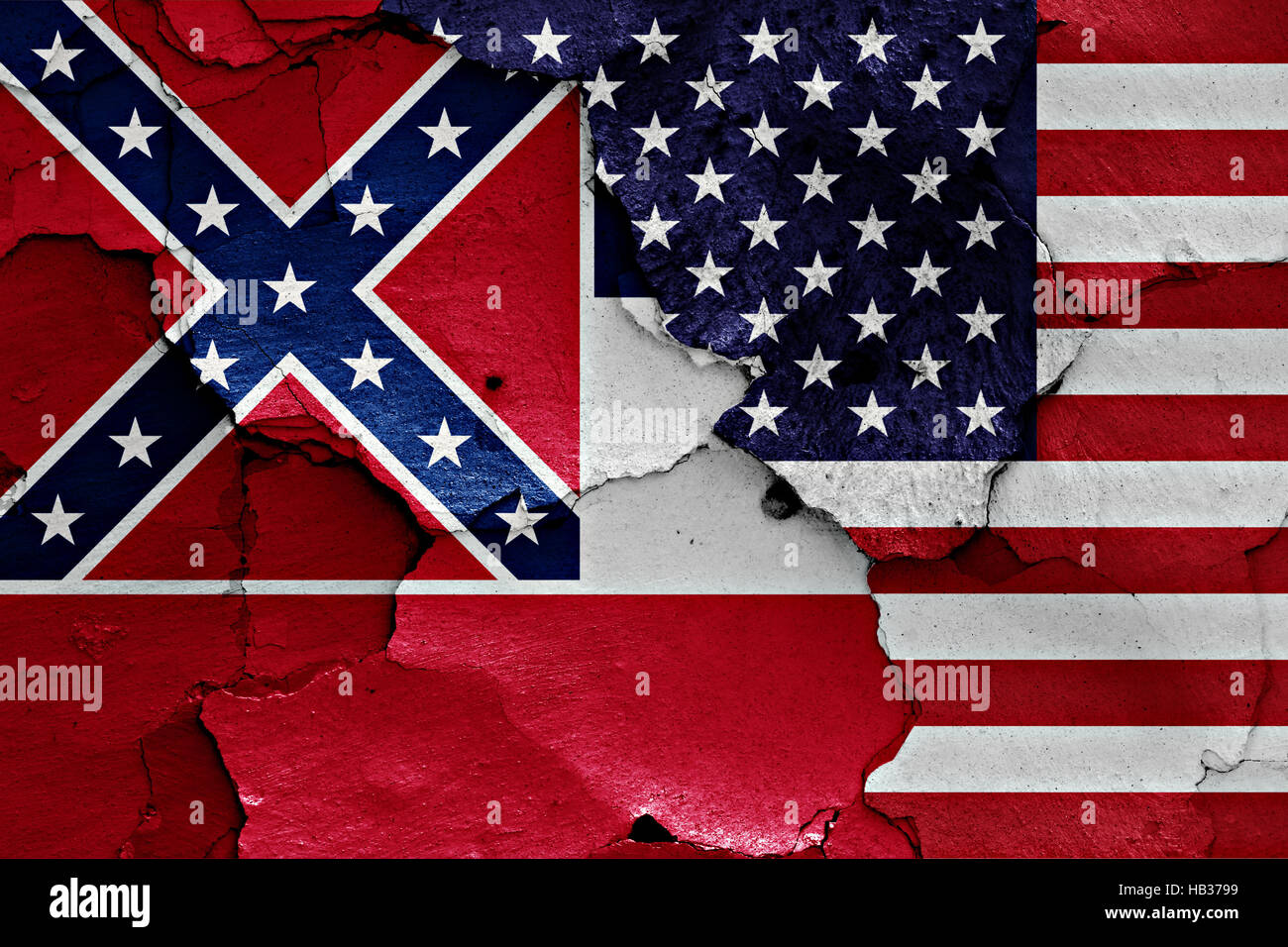flags of Mississippi and USA painted on cracked wall Stock Photo - Alamy