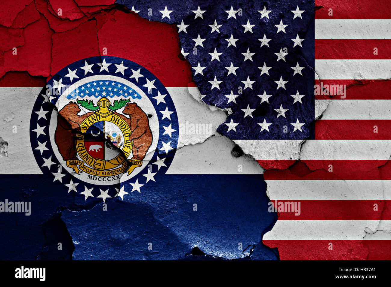 Flags Of Missouri And Usa Painted Oned Wall Stock Image Flags Of Missouri And Usa Painted Oned Wall Stock Image