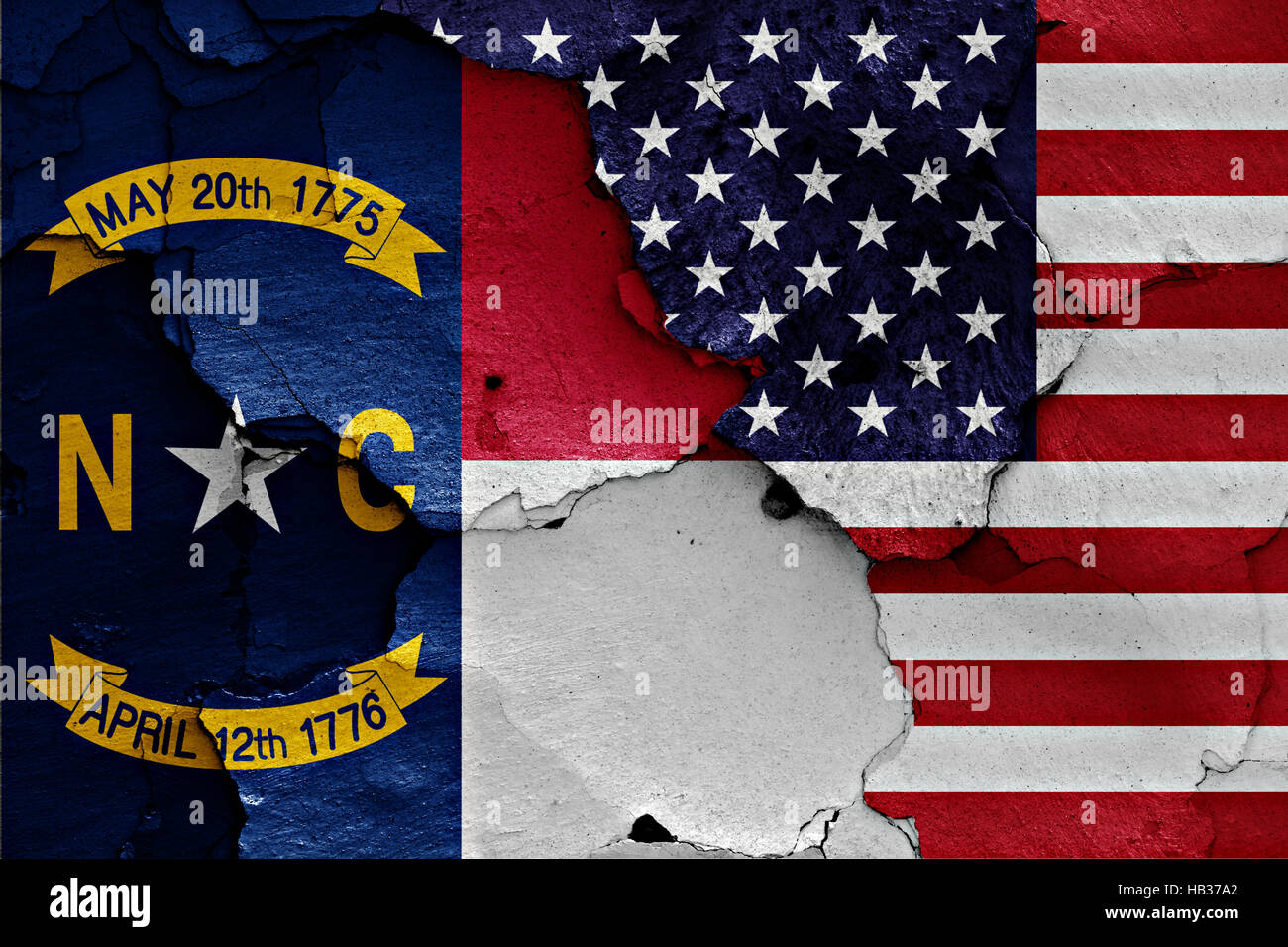 flags of North Carolina and USA painted on cracked wall Stock Photo - Alamy