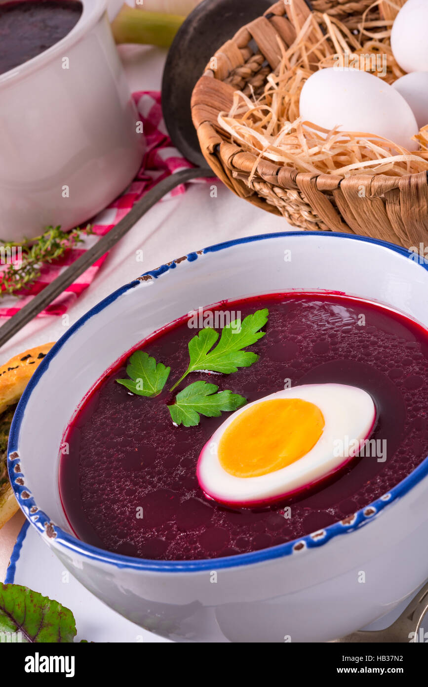 beet green soup with egg Stock Photo Alamy