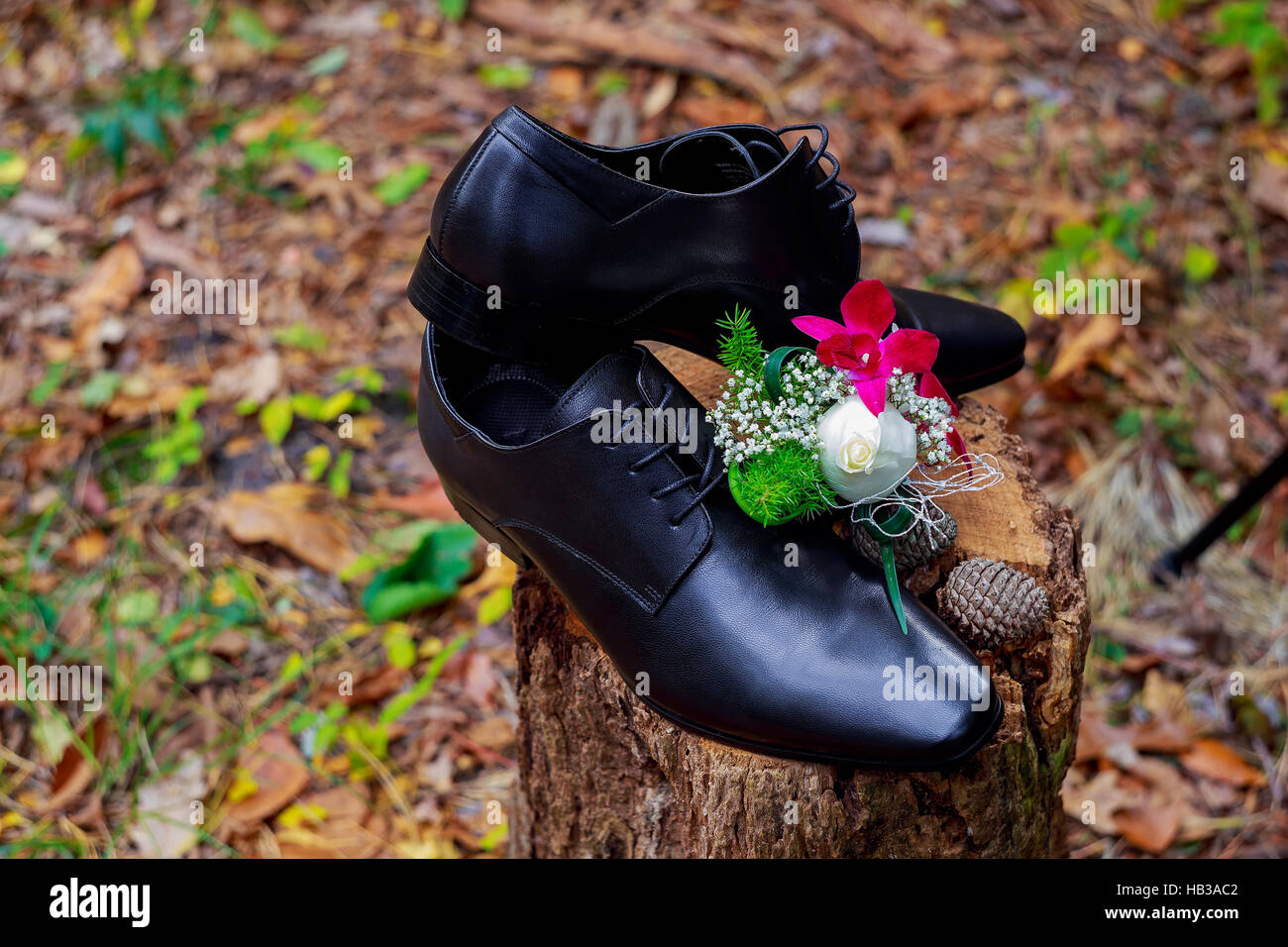 Men s black leather dress shoes holiday clean evening dark Stock Photo Alamy