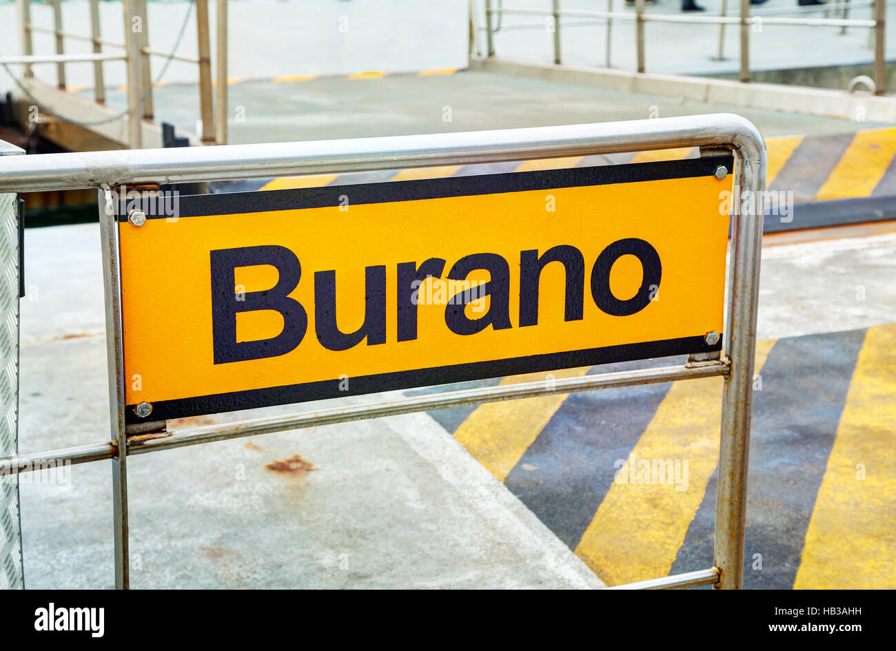 Burano sign at the vaporetto stop Stock Photo