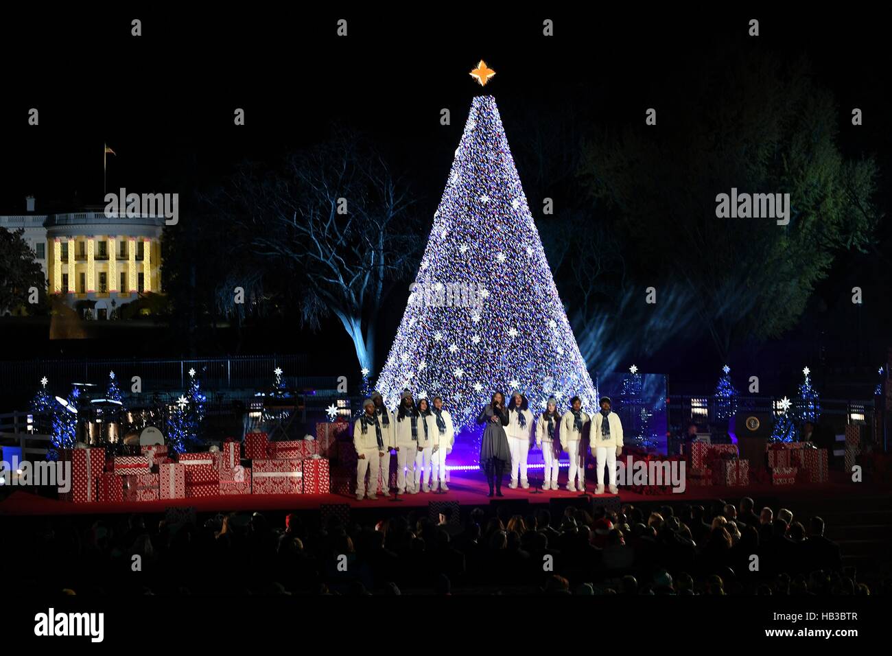 Gospel legend Yolanda Adams performs during the national Christmas tree lighting ceremony at the Ellipse December 1, 2016 in Washington, DC. Stock Photo