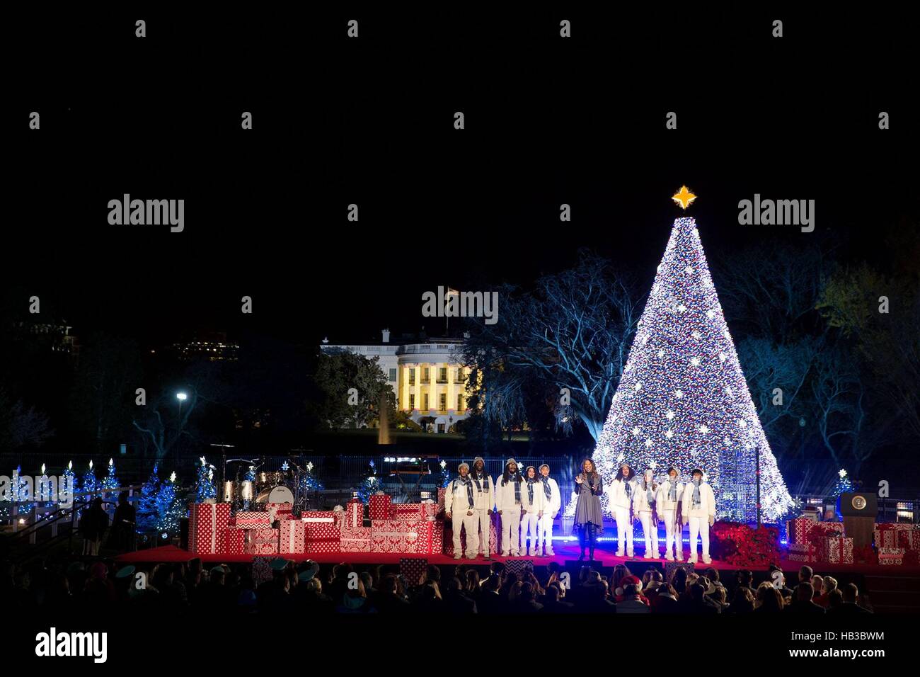 Gospel legend Yolanda Adams performs during the national Christmas tree lighting ceremony at the Ellipse December 1, 2016 in Washington, DC. Stock Photo