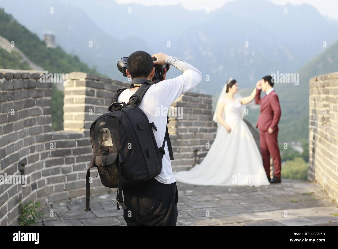 wedding photo on The Great Wall, Beijing, China Stock Photo
