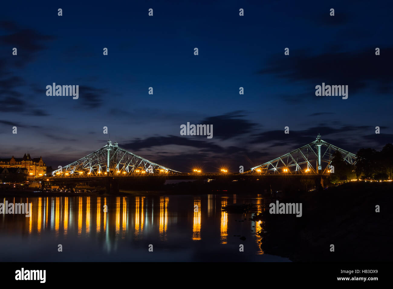 Blue wonder in Dresden - Loschwitzer Bridge Stock Photo