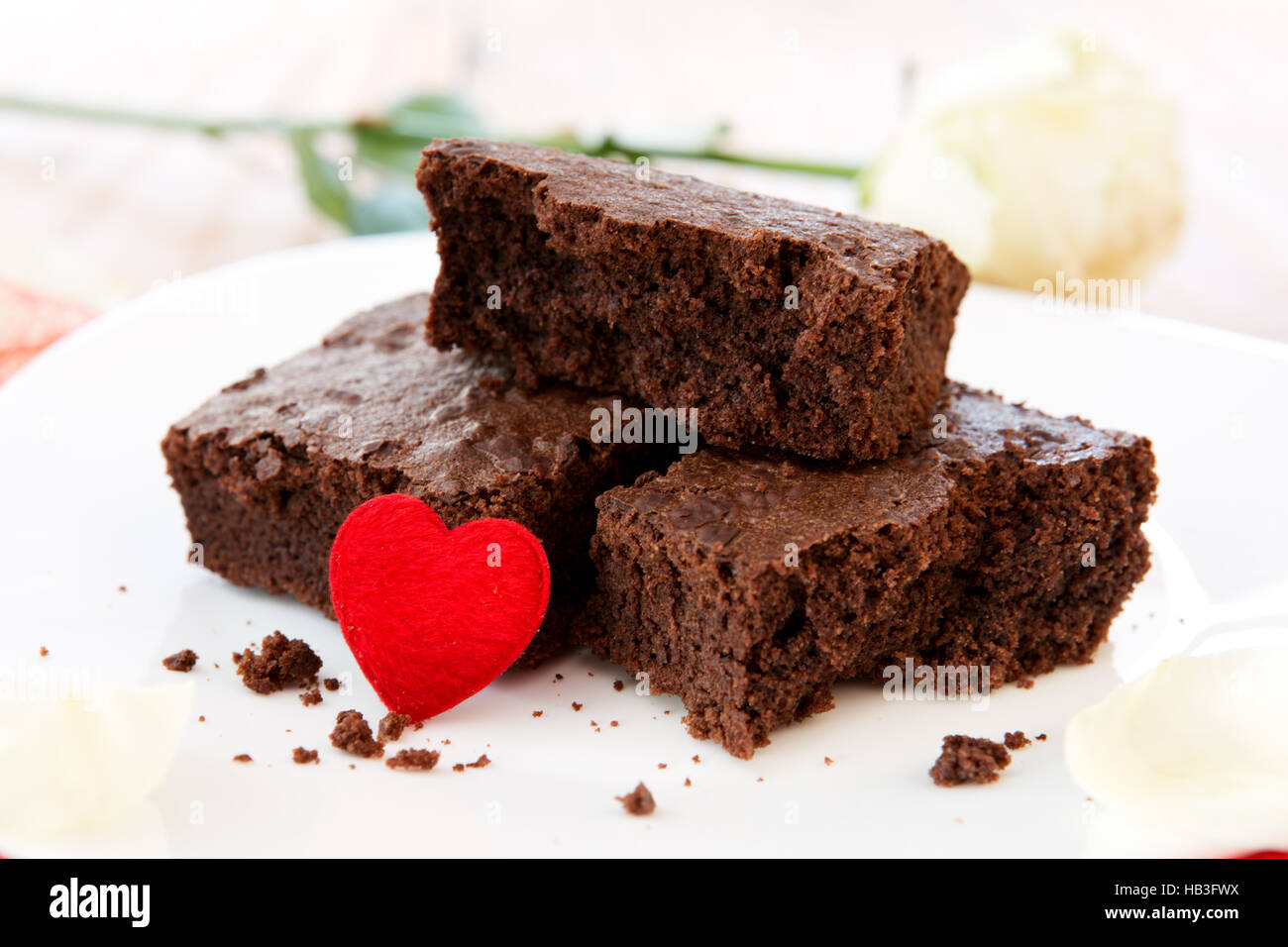 Chocolate cake with love heart. Stock Photo