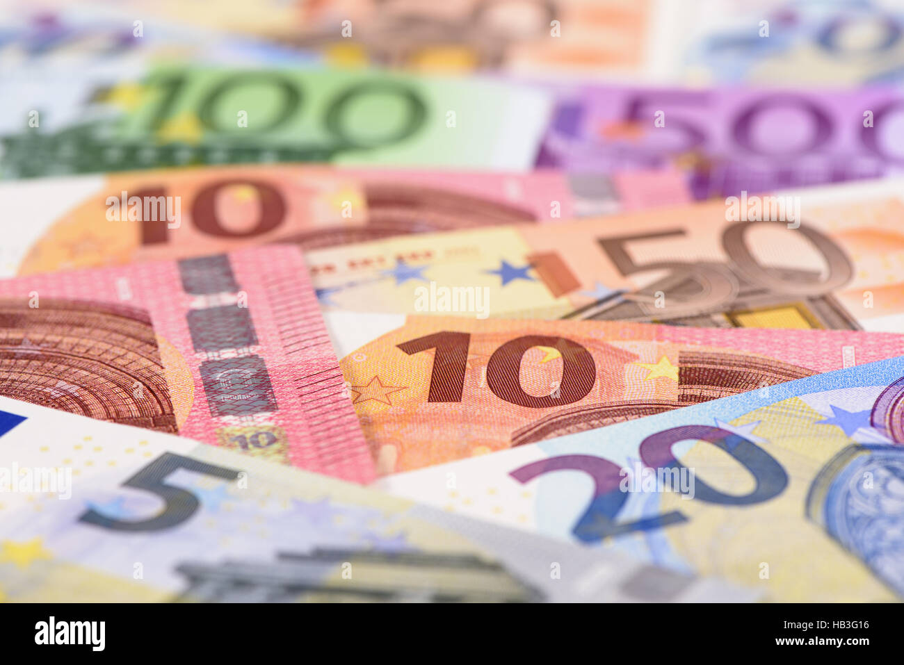 group of all Euro banknotes Stock Photo