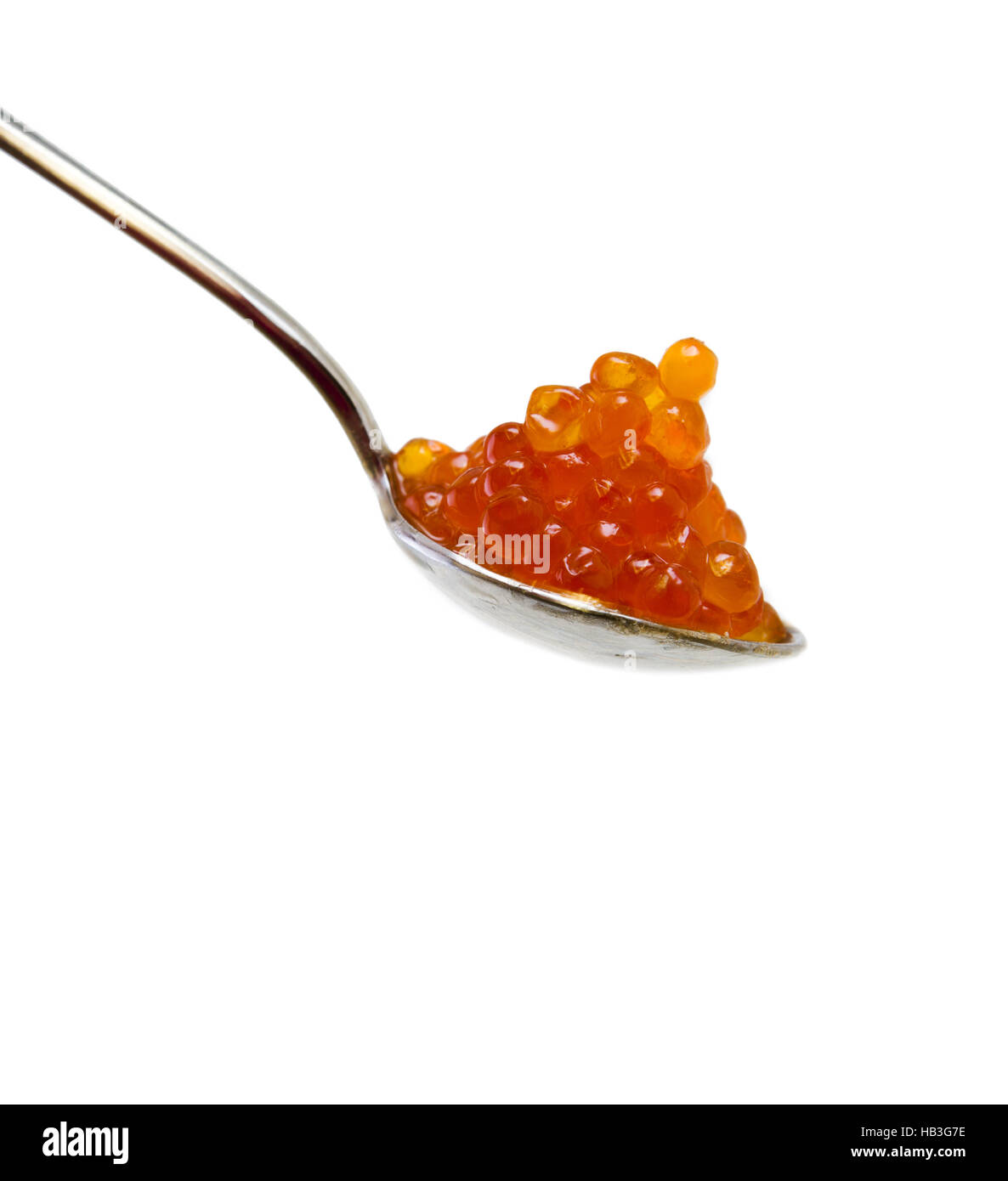 Spoonful of red caviar . Stock Photo