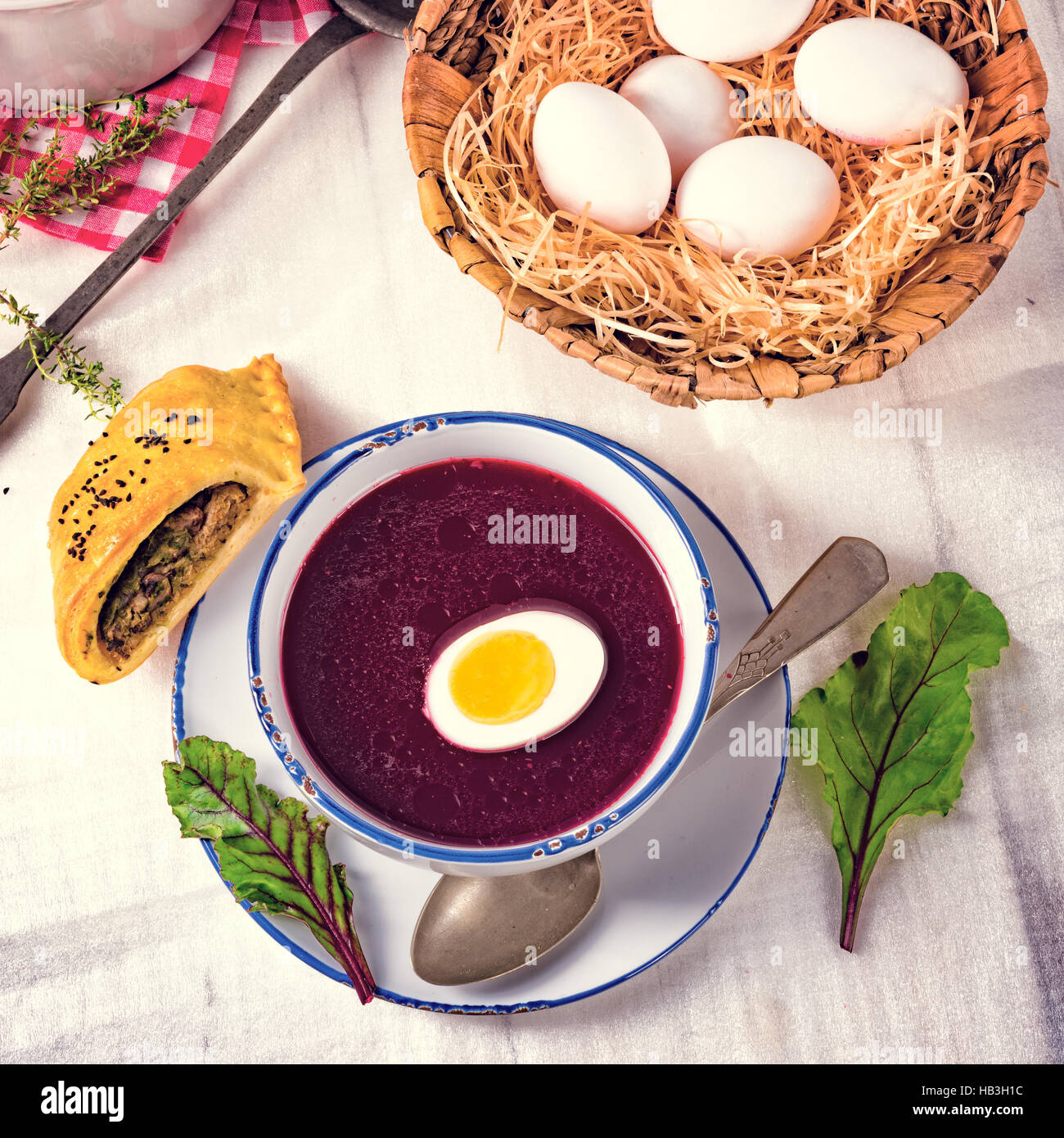 beet green soup with egg Stock Photo