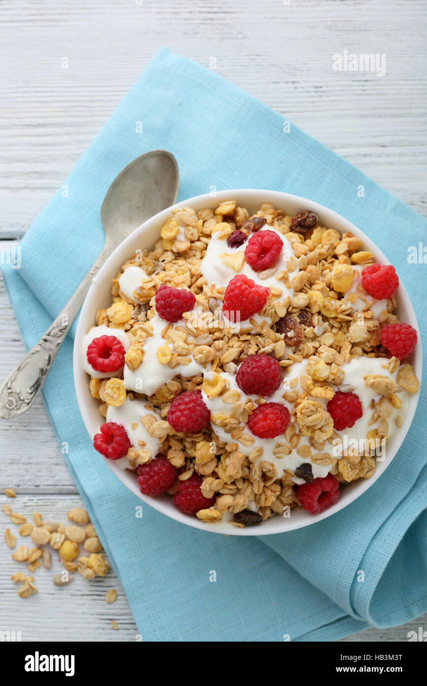 Granola with yogurt and berry, food above Stock Photo