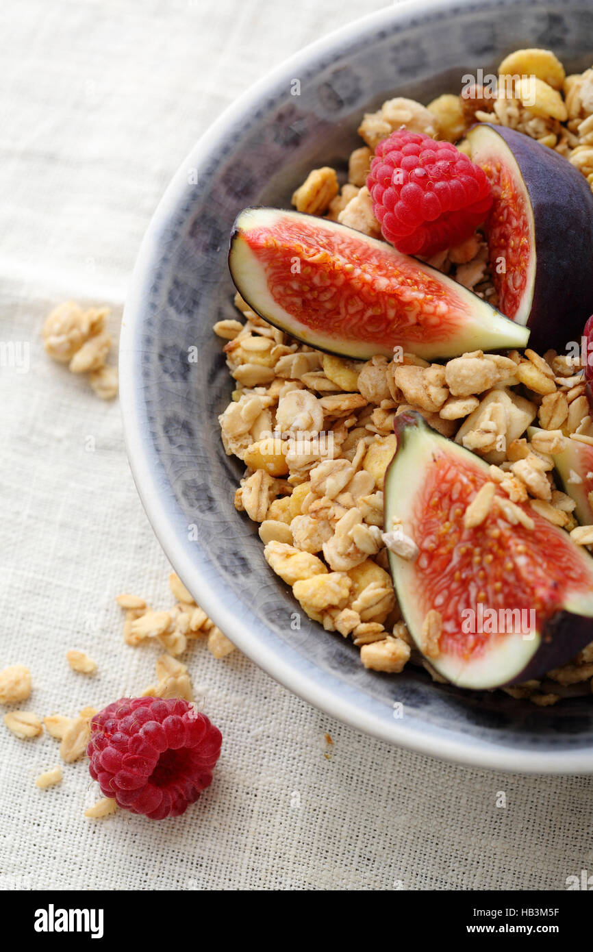 Healthy breakfast with fruits, food closeup Stock Photo