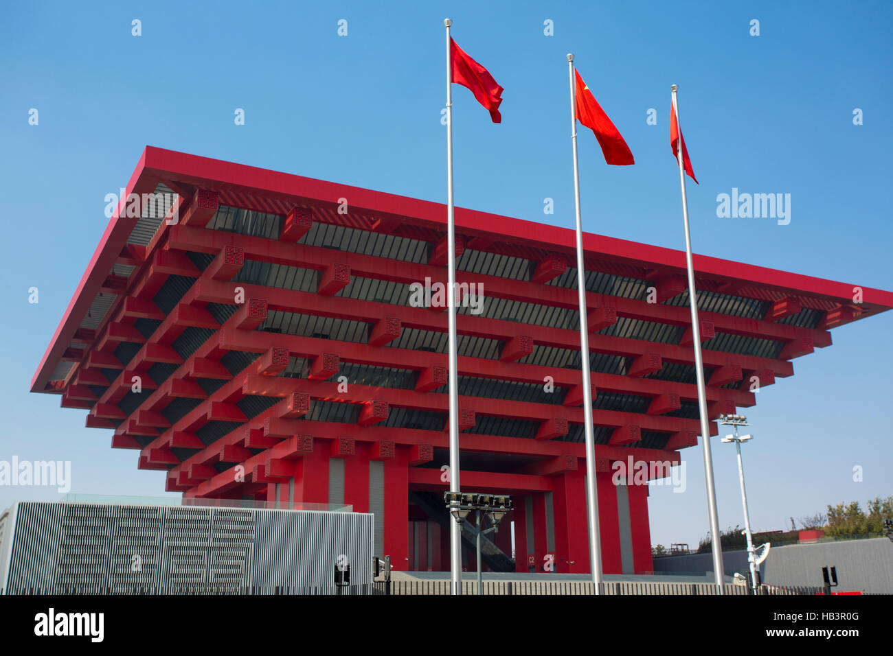 The red Chinese Pavilion on the site of the Expo 2010 Stock Photo