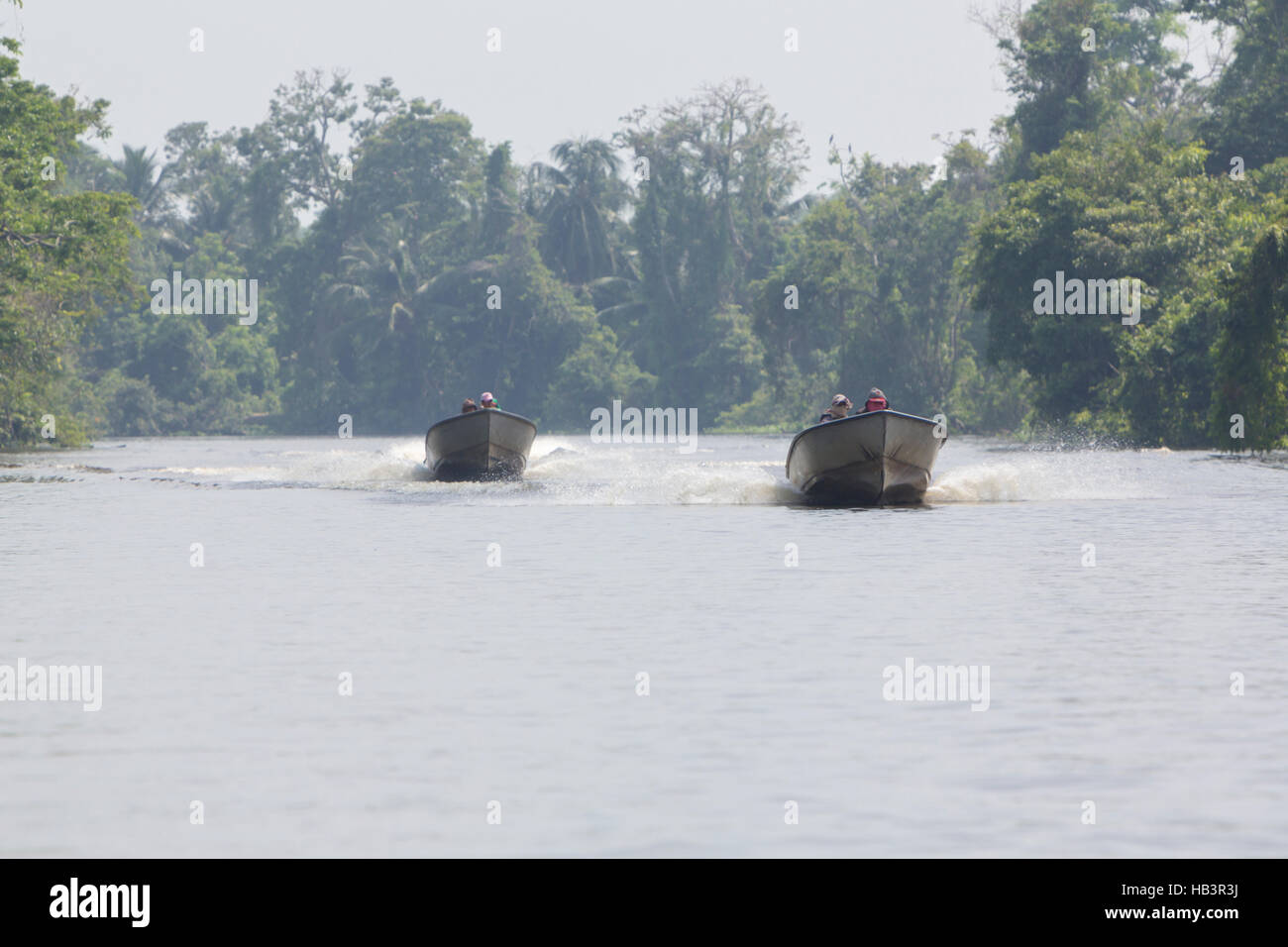 Speed boats cruising on the Maracaibo river, Venezuela Stock Photo
