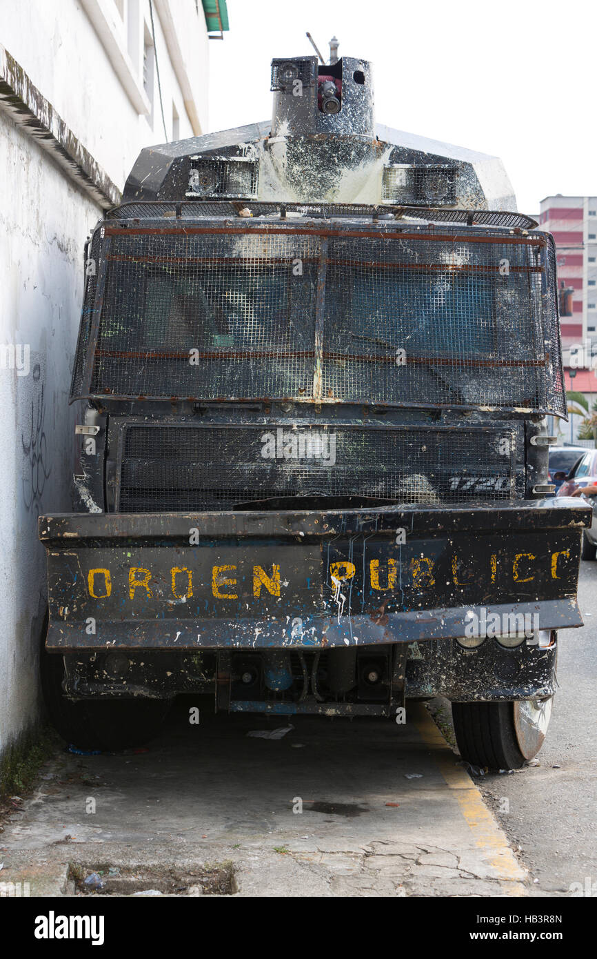 Police anti riot truck in Merida, Venezuela Stock Photo