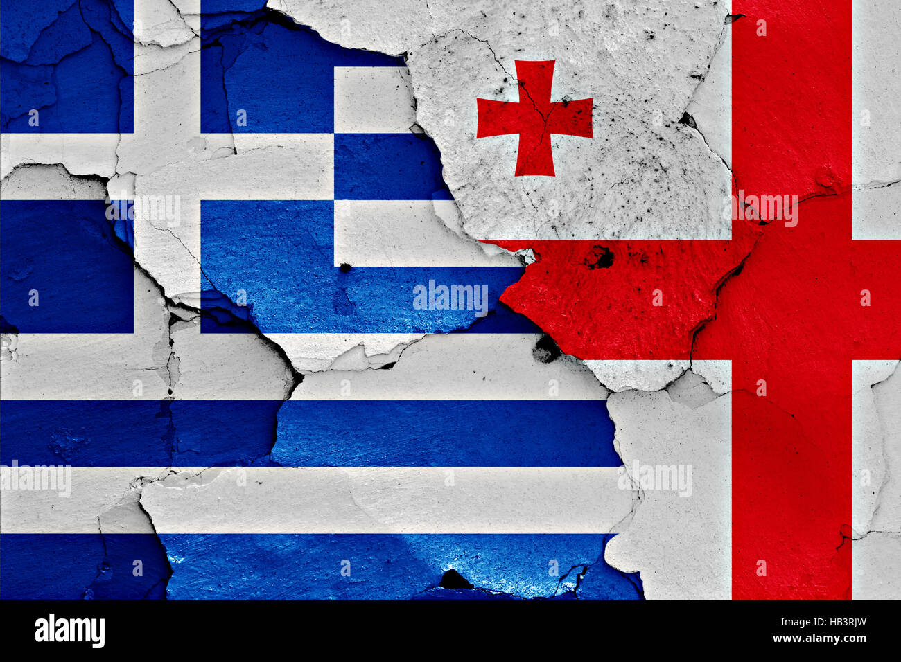 flags of Greece and Georgia painted on cracked wall Stock Photo - Alamy
