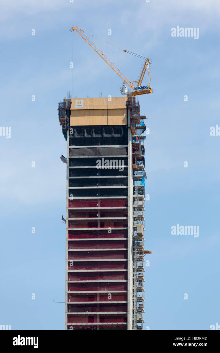 Construction of a skyscraper in Bogota with a crane, Colombia Stock Photo