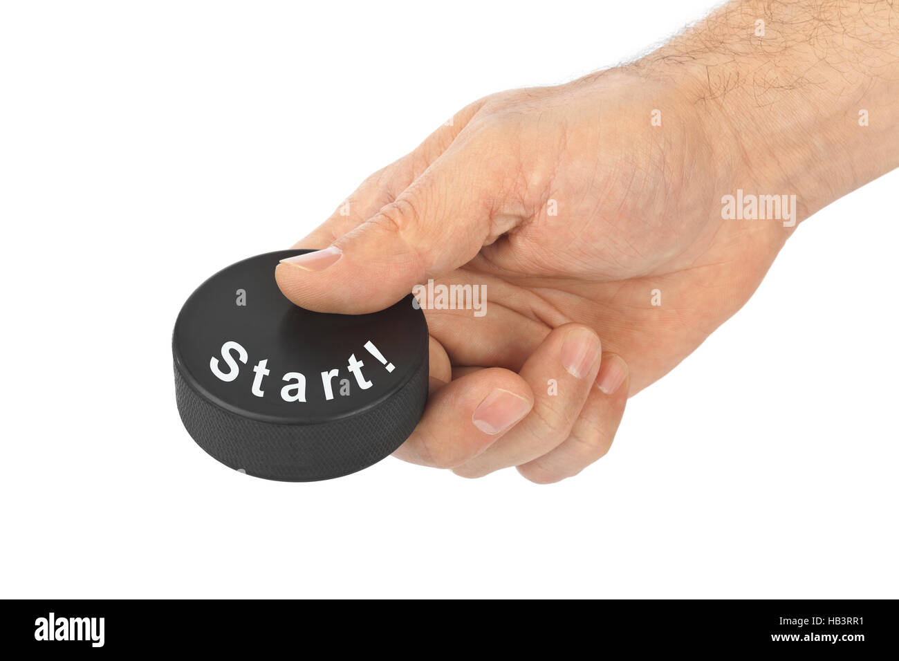 Hand with hockey puck Start Stock Photo Alamy