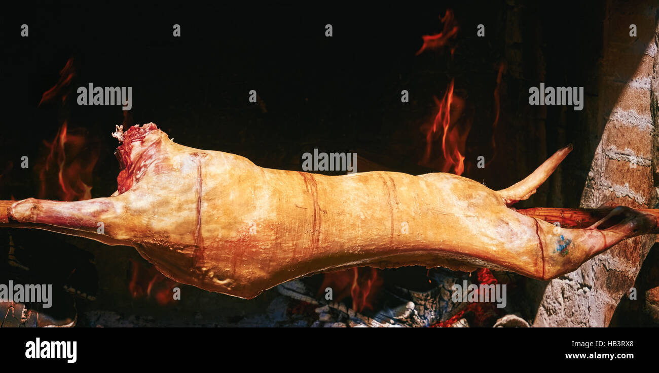 Pork on a Roasting-jack Stock Photo
